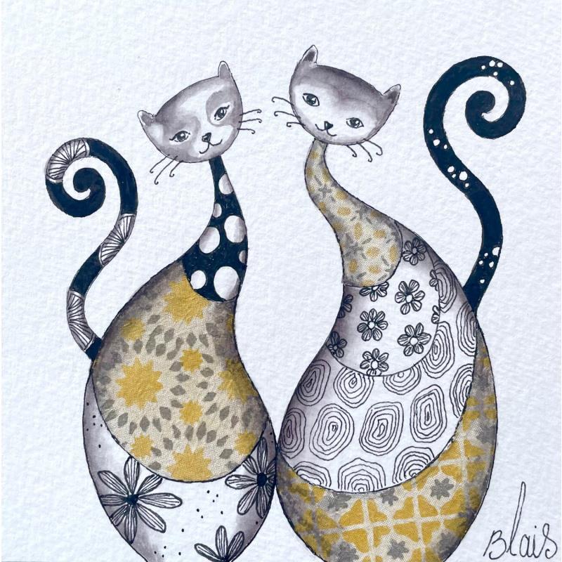 Peinture Chats 5 par Blais Delphine | Tableau Art naïf Acrylique Animaux