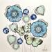 Peinture Bleu tendre triptyque 2 par Blais Delphine | Tableau Art naïf Acrylique