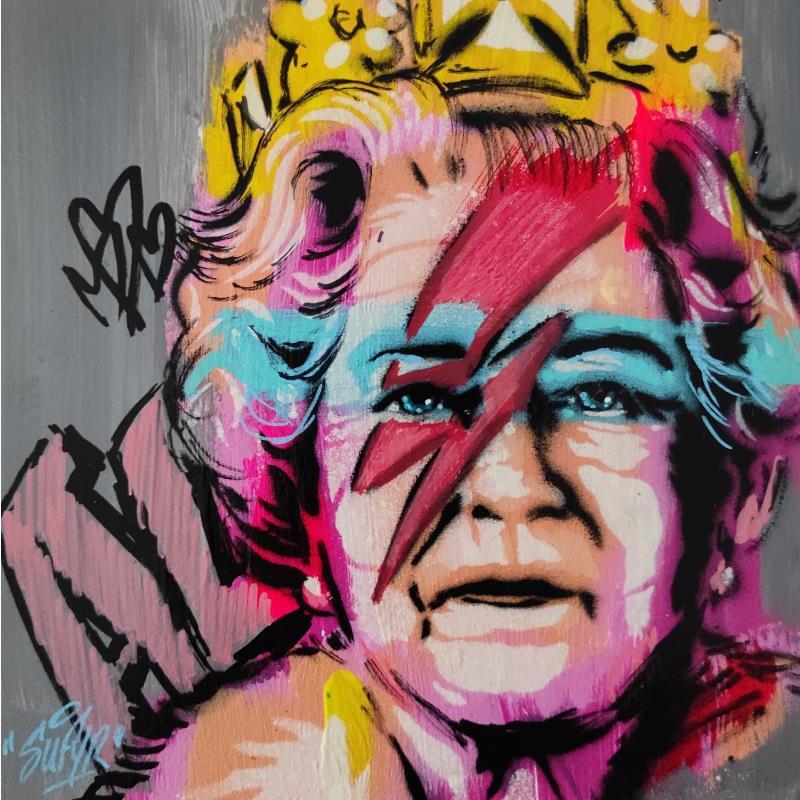 Gemälde Queen Bowie von Sufyr | Gemälde Street art Acryl, Graffiti Pop-Ikonen