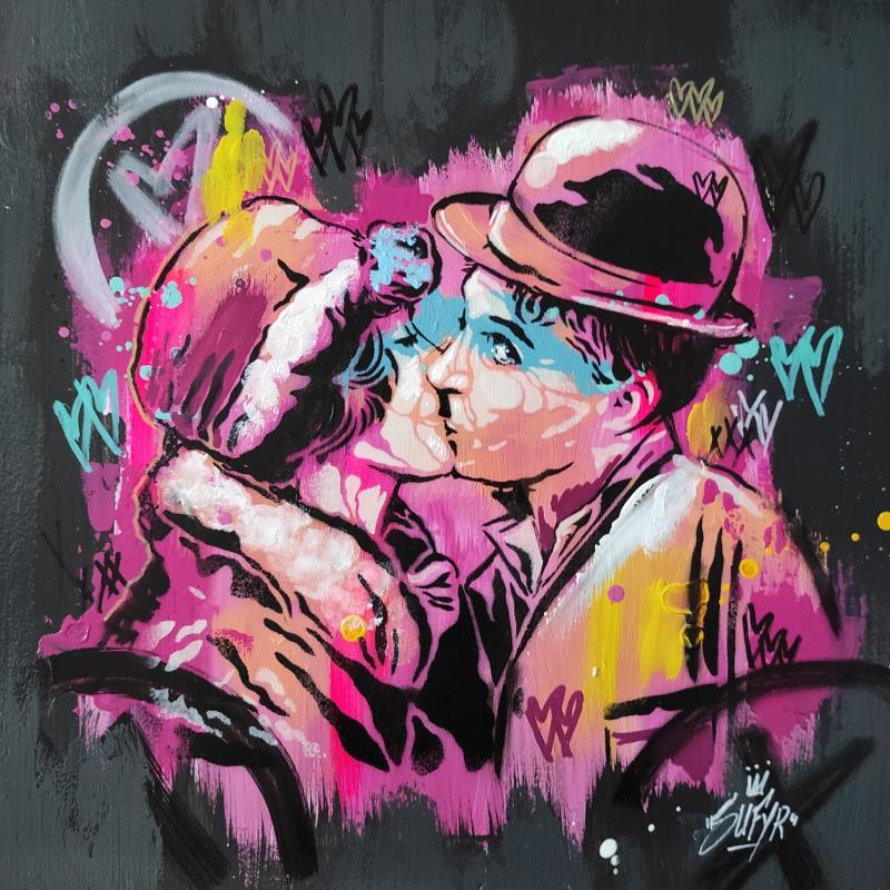 Painting Chaplin the kiss by Sufyr | Painting Street art Acrylic, Graffiti Pop icons