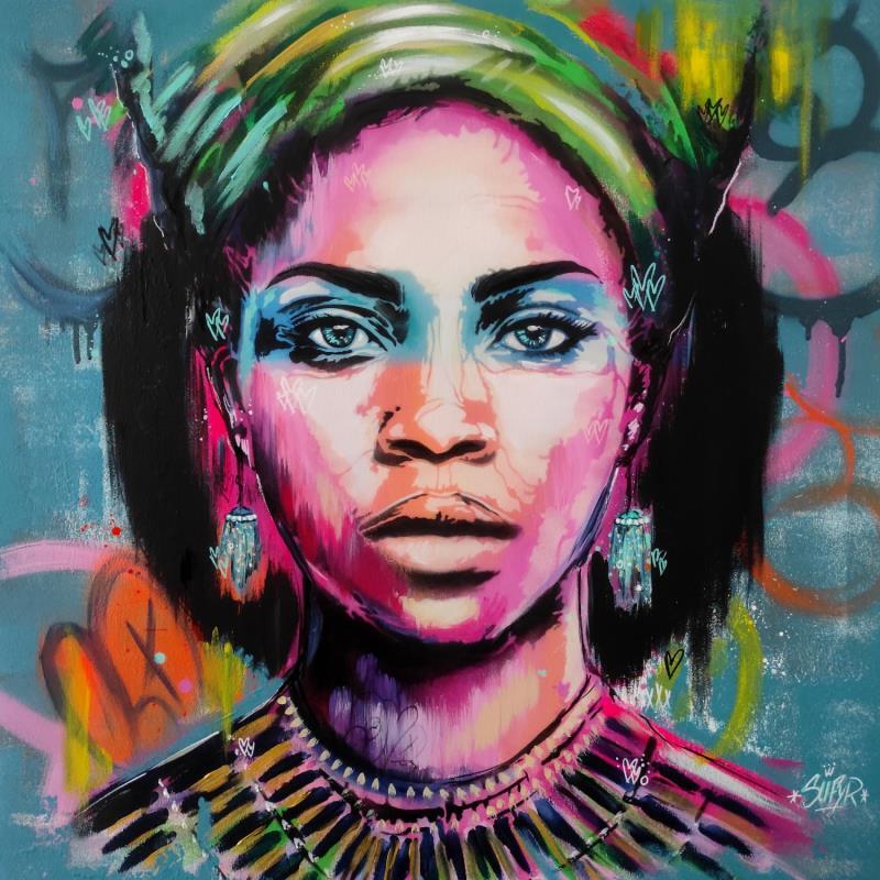 Gemälde Le regard de Malya von Sufyr | Gemälde Street art Acryl, Graffiti Porträt