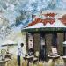 Painting Les deux magots by Romanelli Karine | Painting Figurative Urban Life style Gluing