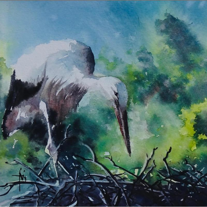 Painting Retour au nid by Abbatucci Violaine | Painting Figurative Animals Watercolor