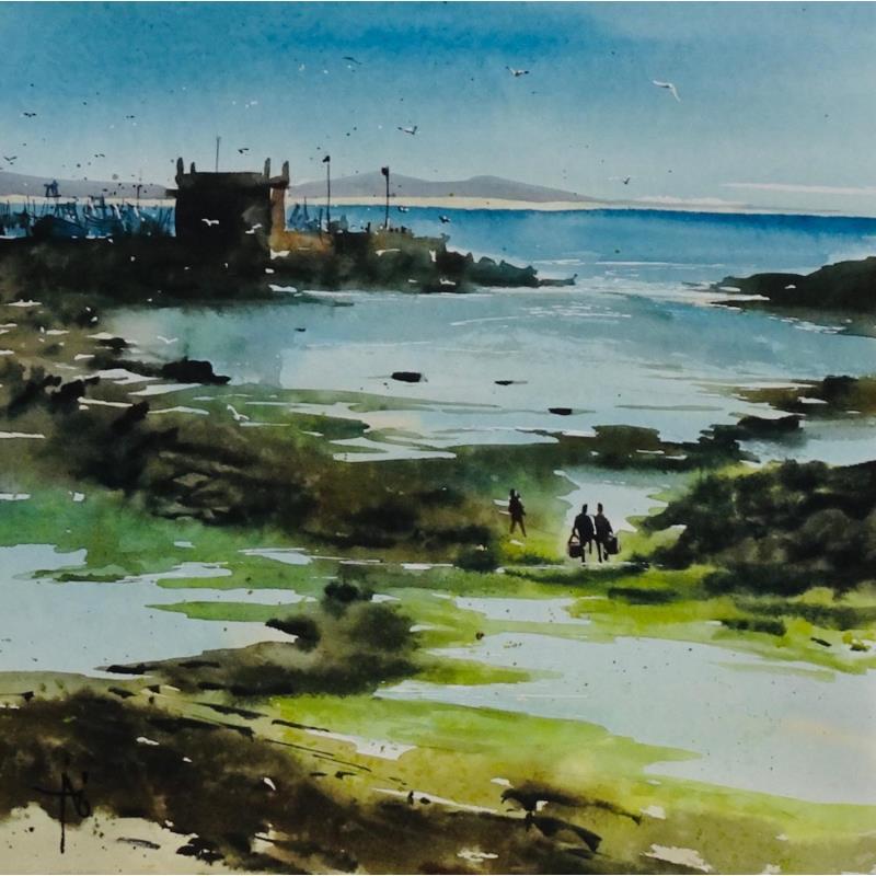 Painting Jour de pêche by Abbatucci Violaine | Painting Figurative Watercolor Landscapes