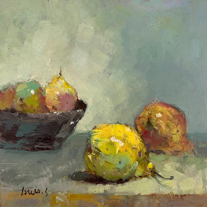 Painting Mes bonnes poires by Greco Salvatore | Painting Figurative Still-life Wood Oil