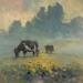 Peinture Aussi près des vaches par Greco Salvatore | Tableau Figuratif Paysages Nature Bois Huile