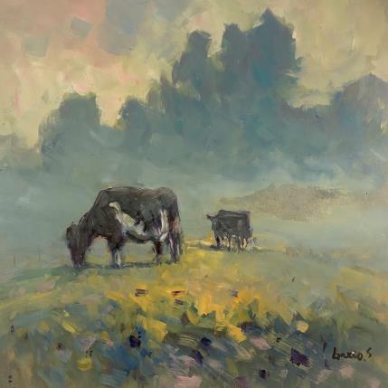 Peinture Aussi près des vaches par Greco Salvatore | Tableau Figuratif Bois, Huile Nature, Paysages