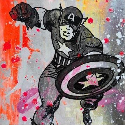 Gemälde Captain America von Mestres Sergi | Gemälde Pop-Art Graffiti Pop-Ikonen