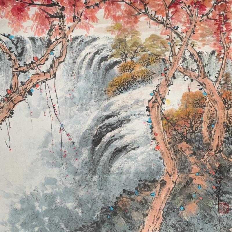 Gemälde Waterfall  von Yu Huan Huan | Gemälde Figurativ Landschaften Tinte