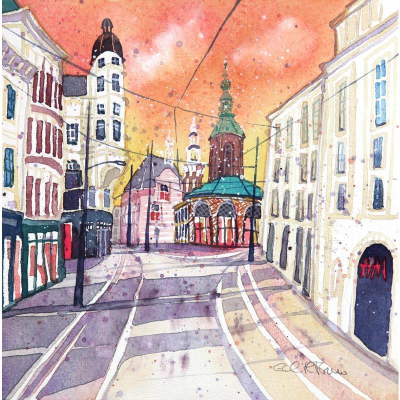 Painting NO.  2376  THE HAGUE  GRAVENSTRAAT by Thurnherr Edith | Painting Figurative Watercolor Pop icons, Urban