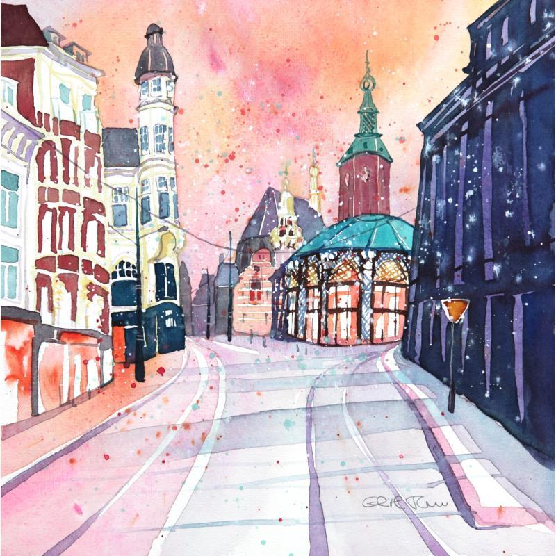 Painting NO.  2389  THE HAGUE GRAVENSTRAAT by Thurnherr Edith | Painting Figurative Urban Watercolor
