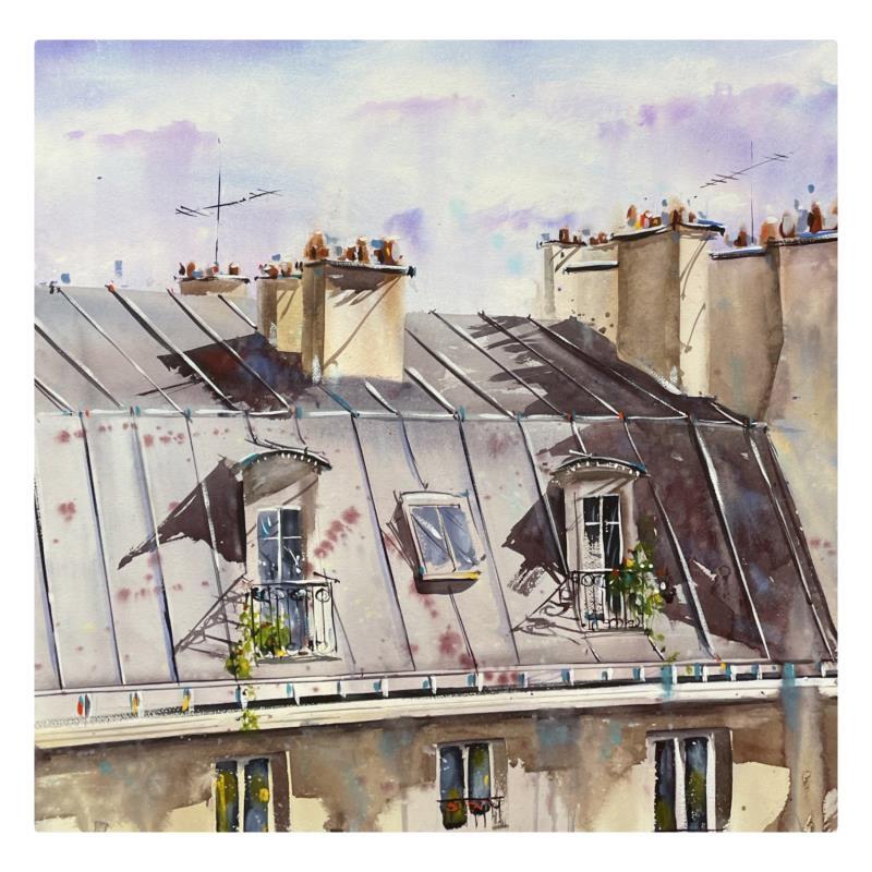 Painting Les toits de Paris by Bailly Kévin  | Painting Figurative Watercolor Urban