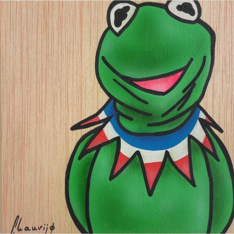 Painting Kermit by Chauvijo | Painting Pop-art Pop icons Graffiti Acrylic Resin