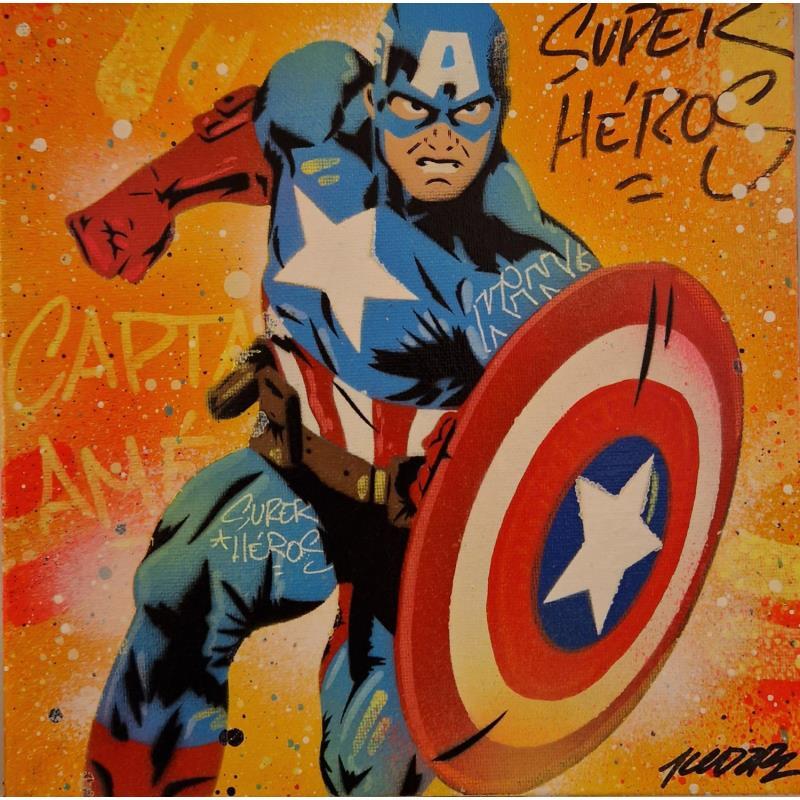 Peinture Captain America  par Kedarone | Tableau Pop-art Icones Pop Graffiti Posca