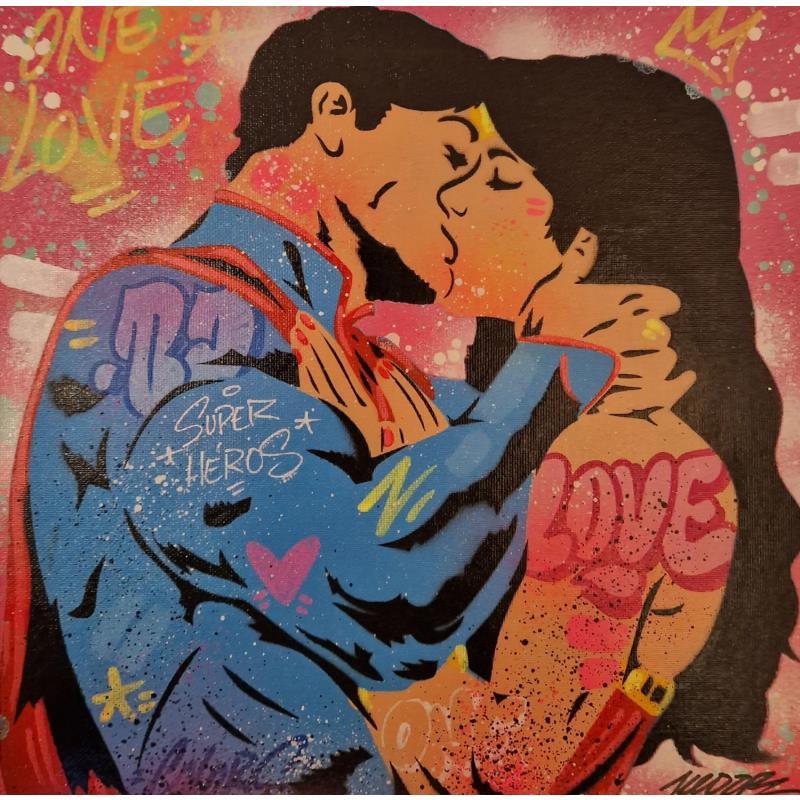 Peinture Superman Wonderwoman Love  par Kedarone | Tableau Pop-art Icones Pop Graffiti Posca