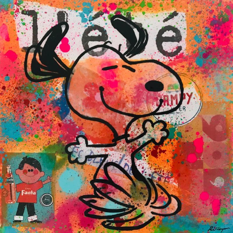 Peinture Snoopy en été par Kikayou | Tableau Pop-art Icones Pop Graffiti