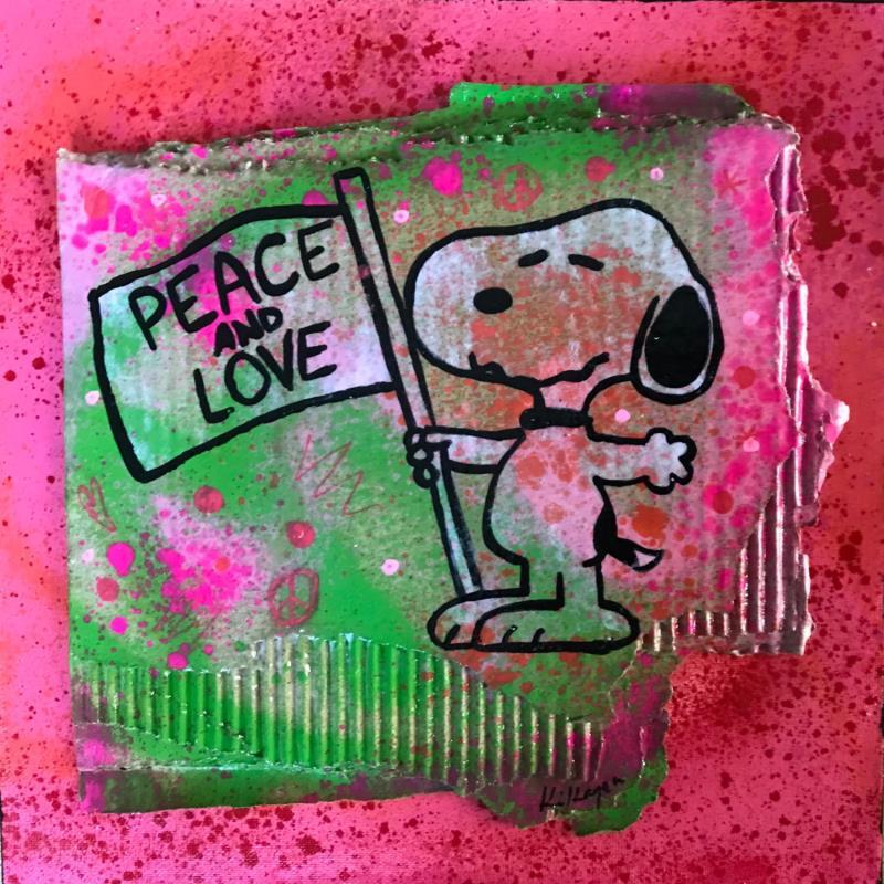Gemälde Snoopy peace And love von Kikayou | Gemälde Pop-Art Pop-Ikonen Graffiti Pappe