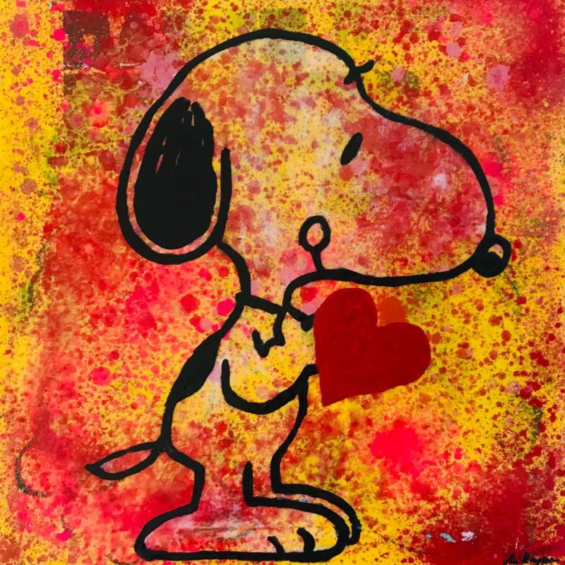 Gemälde Snoopy love von Kikayou | Gemälde Pop-Art Pop-Ikonen Graffiti