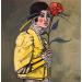 Painting L'élégante à la fleur by Manesenkow Tania | Painting Figurative Portrait Oil