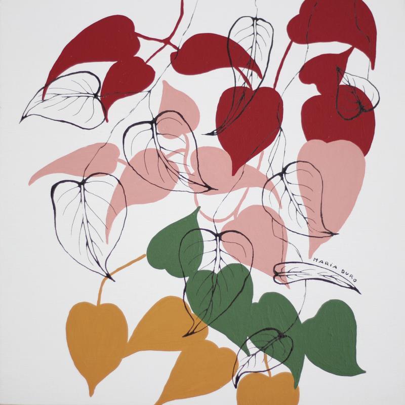 Painting Philodendron de printemps by Duro Maria | Painting Figurative Acrylic Minimalist, Nature, Still-life