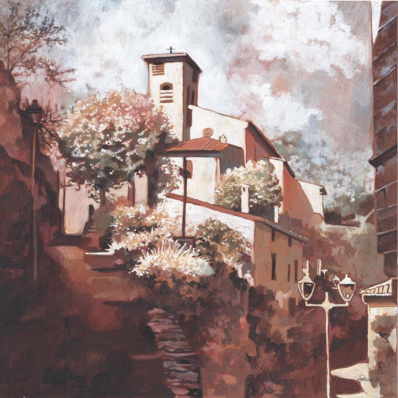 Peinture Malleval, le village maudit par Gemini. H  | Tableau Réalisme Acrylique, Huile Architecture, Urbain