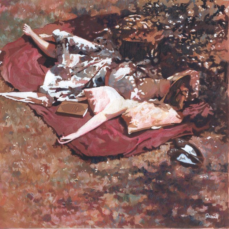 Peinture La sieste par Gemini. H  | Tableau Réalisme Acrylique, Huile Nature, Scènes de vie