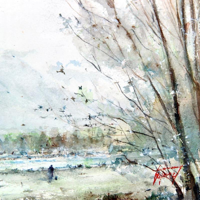 Peinture Balade au bord de la Loire par Gutierrez | Tableau Impressionnisme Paysages Aquarelle
