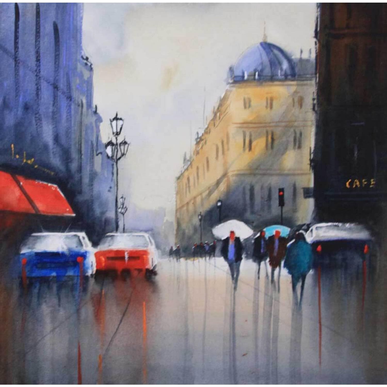 Tableau peint à la main Rainy Paris - Taille L 60 x H 40 cm