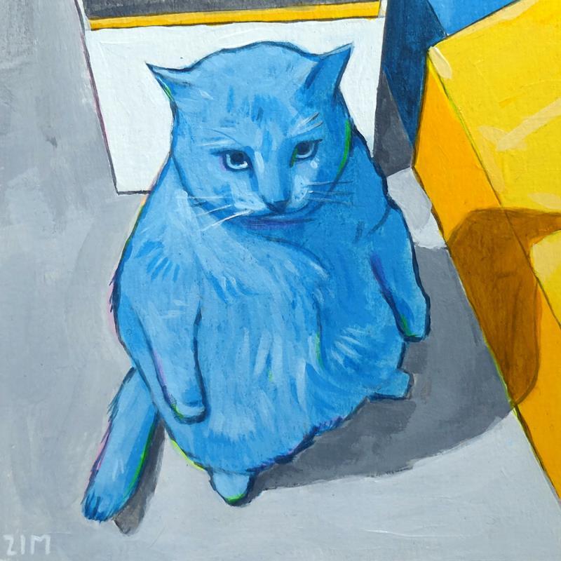 Gemälde BlueKat.02 von ZIM | Gemälde Figurativ Porträt Alltagsszenen Tiere Acryl