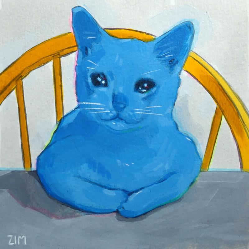 Gemälde BlueKat.03 von ZIM | Gemälde Figurativ Porträt Alltagsszenen Tiere Acryl