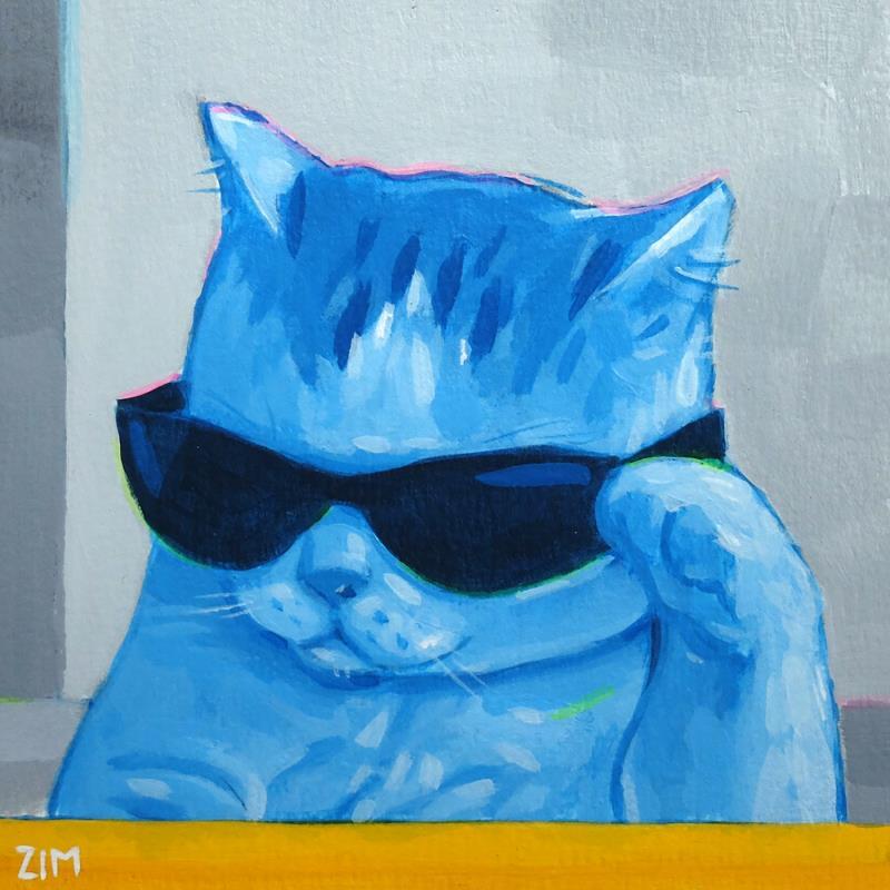 Painting BlueKat.04 by ZIM | Painting Figurative Acrylic Animals, Life style, Portrait
