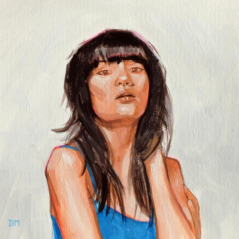 Gemälde Woman in blue 2 von ZIM | Gemälde Figurativ Porträt Gesellschaft Alltagsszenen Acryl