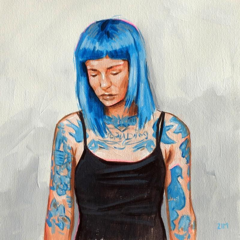 Gemälde Woman in blue 3 von ZIM | Gemälde Figurativ Porträt Gesellschaft Alltagsszenen Acryl