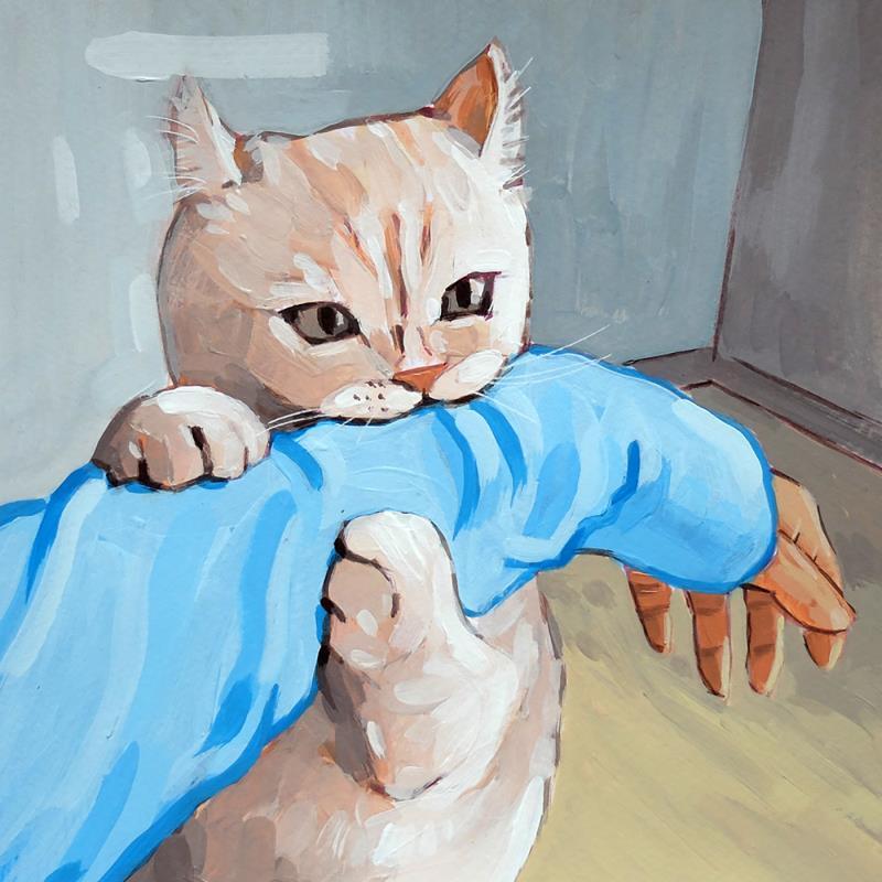 Peinture Cat bite par ZIM | Tableau Figuratif Portraits Scènes de vie Animaux Acrylique