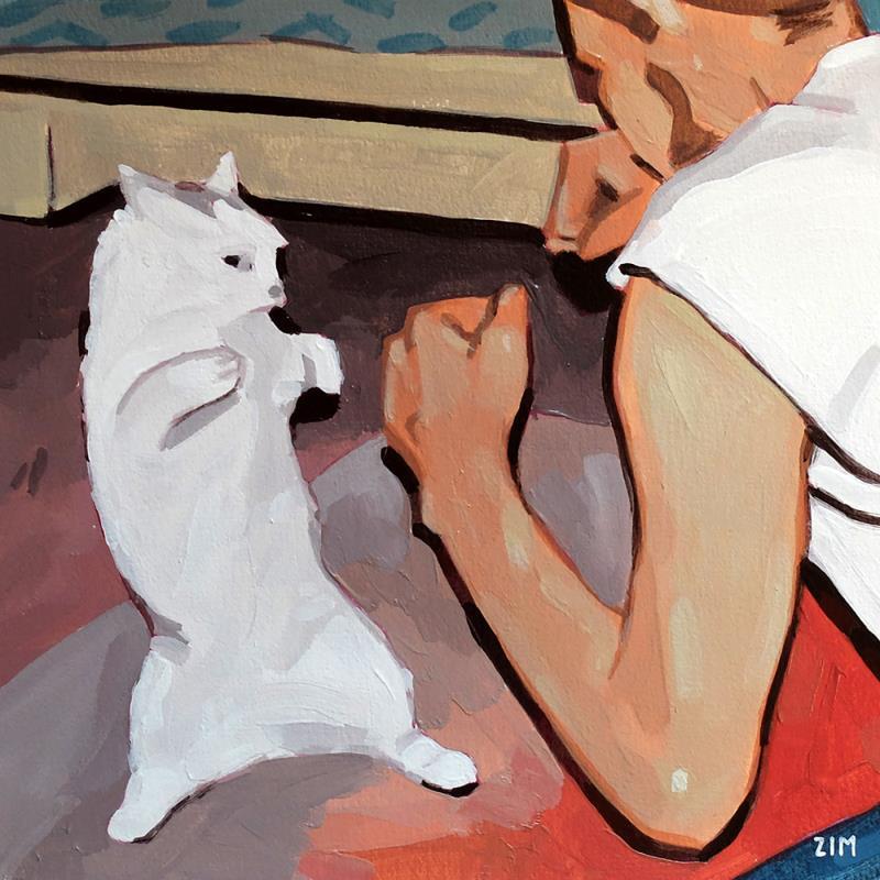 Gemälde Cat fight von ZIM | Gemälde Figurativ Porträt Alltagsszenen Tiere Acryl