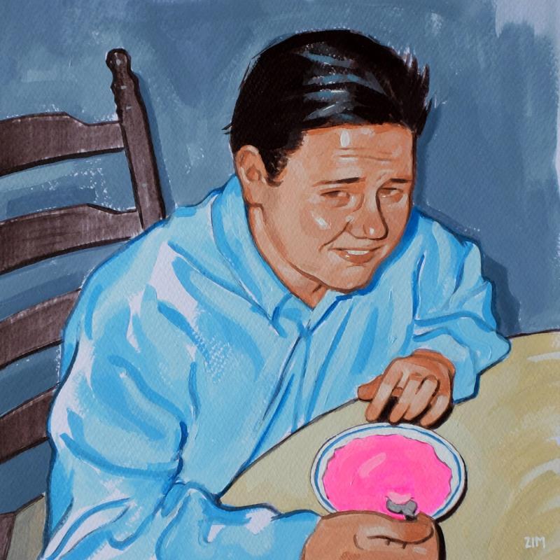 Peinture Finish your pink soup par ZIM | Tableau Figuratif Portraits Société Scènes de vie Acrylique