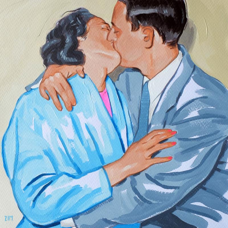 Painting Lover kiss by ZIM | Painting Figurative Acrylic Life style, Portrait, Society