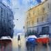 Gemälde Rainy walk in New York von Min Jan | Gemälde Figurativ Urban Aquarell