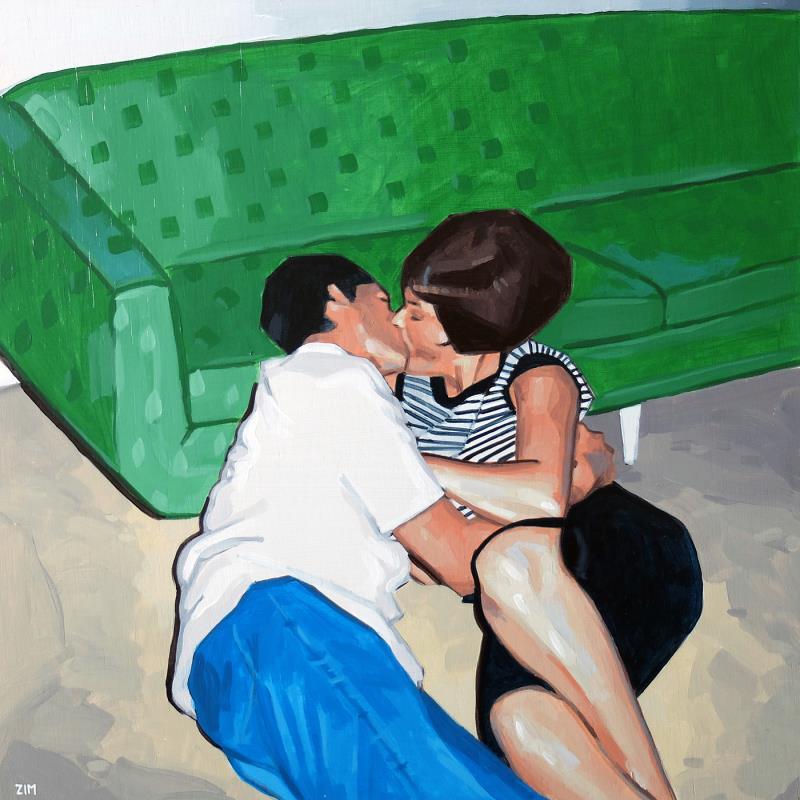 Gemälde Kiss on the floor von ZIM | Gemälde Figurativ Porträt Gesellschaft Alltagsszenen Acryl