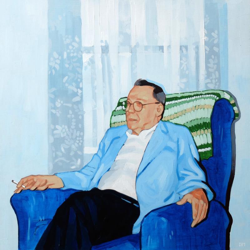 Painting The blue armchair by ZIM | Painting Figurative Portrait Society Life style Acrylic