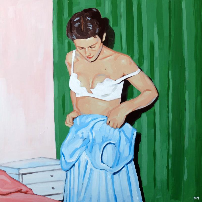 Painting The blue dress by ZIM | Painting Figurative Acrylic Landscapes, Life style, Portrait