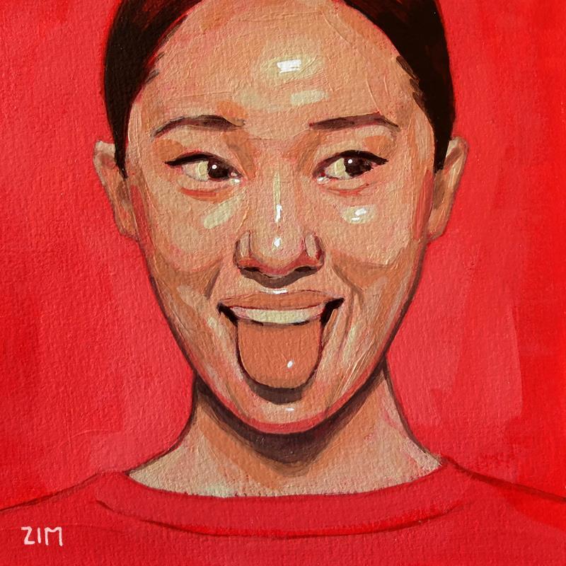 Peinture Red portrait par ZIM | Tableau Figuratif Portraits Société Scènes de vie Acrylique