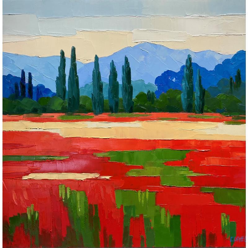 Peinture La plaine aux coquelicots  par Clavel Pier-Marion | Tableau Impressionnisme Huile Paysages