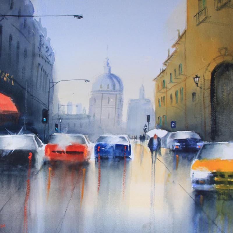 Painting Shopping time by Min Jan | Painting Figurative Urban Watercolor