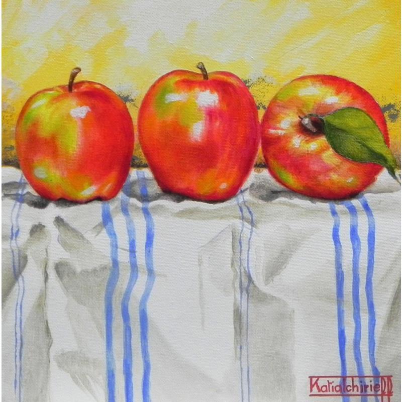 Peinture 3 pommes... par Tchirieff Katia | Tableau Réalisme Natures mortes Acrylique
