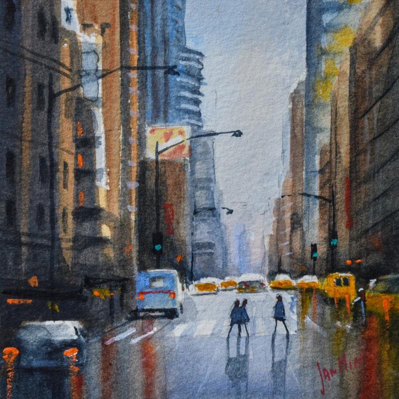 Painting New York ,yellow cabs by Min Jan | Painting Figurative Watercolor Urban