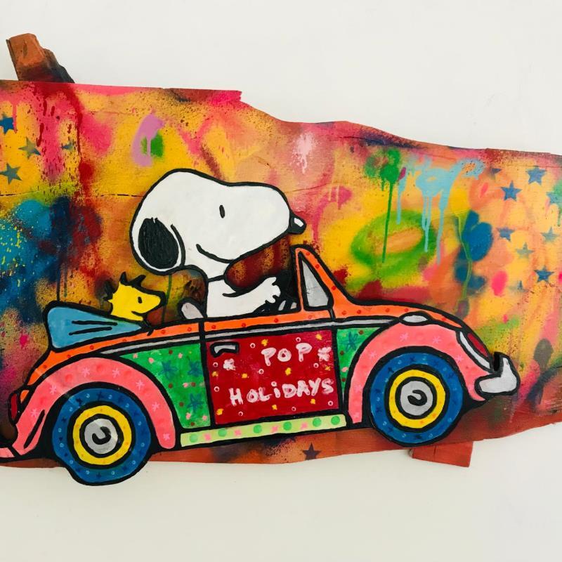 Peinture Snoopy holidays par Kikayou | Tableau Pop-art Icones Pop Graffiti Bois