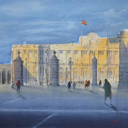Painting Royal Place Madrid by Min Jan | Painting Figurative Watercolor Urban