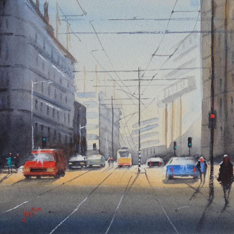 Painting Offices are opening by Min Jan | Painting Figurative Urban Watercolor