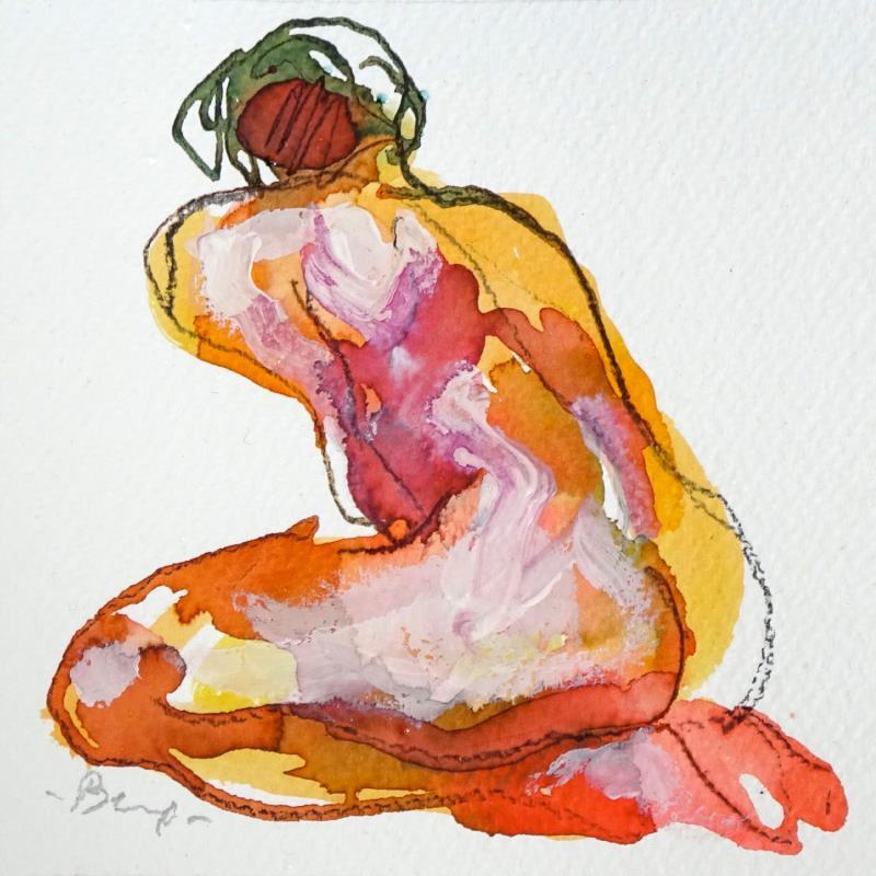 Painting Méline accroupie de dos by Brunel Sébastien | Painting Figurative Nude Watercolor
